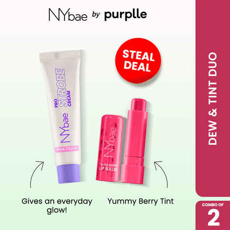 NY Bae Dew & Tint Duo (Combo of 2) | Pro Strobe Cream in Pink Topaz (10 gm) | Tinted Berry Lip Balm (4.5 gm)