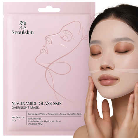 SeoulSkin Niacinamide Glass Skin Overnight Mask – Korean Face Mask Sheet for Glowing Skin | 50,000 PPM Niacinamide & Hyaluronic Acid | Hydrating, Pore-Minimizing, Korean Skincare Sheet Mask (35 gm)