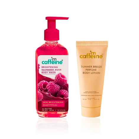 mCaffeine Brightening Body Wash & Summer Breeze Lotion Combo (Raspberry Body Wash 300 ml + Summer Breeze Lotion 150 ml) Combo of 2