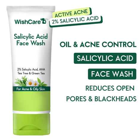 Buy WishCare 2% Salicylic Acid with AHA, GreenTea, & TeaTree For Oliy Skin & Acne- Face Wash - 100 ml - Purplle