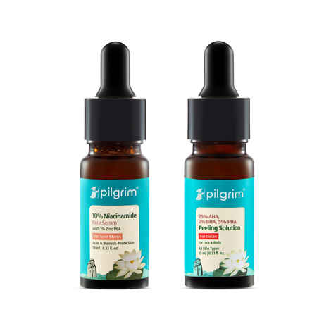 Pilgrim Detan Duo | 10% Niacinamide + 25% AHA BHA PHA Face Serums | Tan Removal | Reduces Pigmentation Combo of 2
