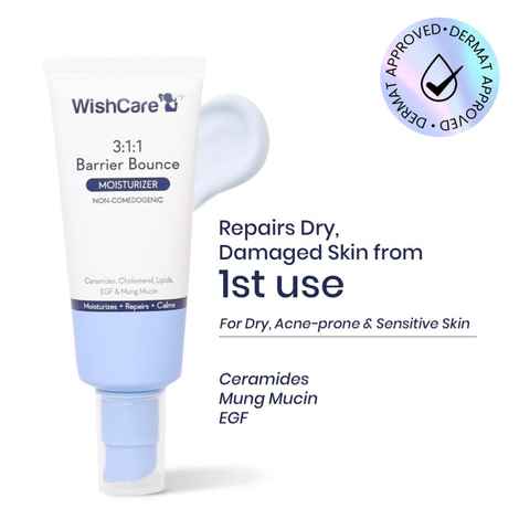 Buy WishCare 3:1:1 Barrier Bounce Moisturizer for Face | Barrier Repair Moisturizer With Ceramides, EGF & Mung Mucin | Repairs Skin Barrier, Calms & Soothes | All Skin Types | For Men and Women | 50 ml - Purplle