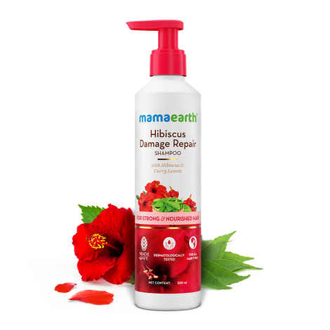 Buy Mamaearth Hibiscus Damage Repair Shampoo With Hibiscus & Curry Leaves for Strong & Nourished Hair - 250 ml | For Dry & Frizzy Hair | For Smoother, Shinier Hair | Suitable For All Hair Types - Purplle