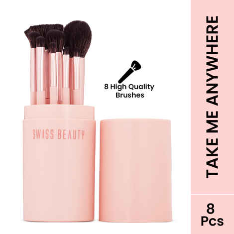 Buy Swiss Beauty Take Me Anywhere 8-in-1 Makeup Brush Set | Travel-Friendly Brush Kit | Soft Synthetic Bristles |Durable & Lightweight - 8 pcs - Purplle