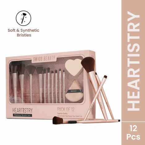 Buy Swiss Beauty Heartistry Makeup Brush Set | 12 Pieces | For Face, Eyes & Lips | Soft Synthetic Bristles | Multi-Functional - Purplle