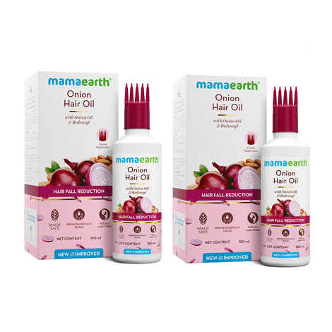 Buy Mamaearth Onion Oil For Hair Regrowth & Hair Fall Control With Redensyl (150 ml) Pack Of 2 - Purplle