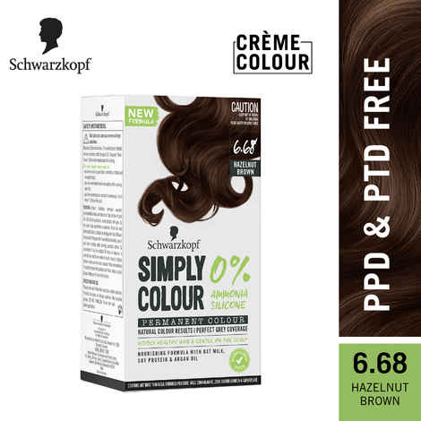 Buy Schwarzkopf Simply Colour Permanent Hair Colour For 100% Grey Coverage-6.68 Hazelnut Brown, 142.5 ml - Purplle