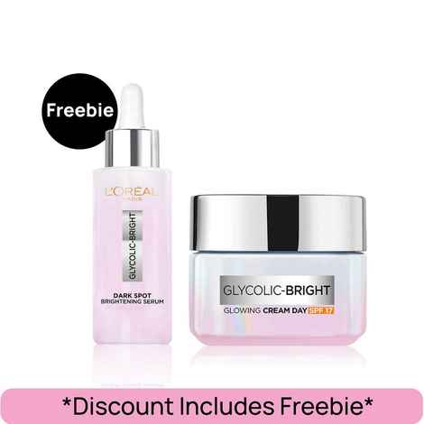 L'Oreal Paris Anti Spot Combo ( Glycolic Bright 8% [Melasyl + Niacinamide] Face Serum for Brightening Dark Spot (15 ml) + Glycolic Bright Day Cream with SPF 17 (15 ml))Combo of 2