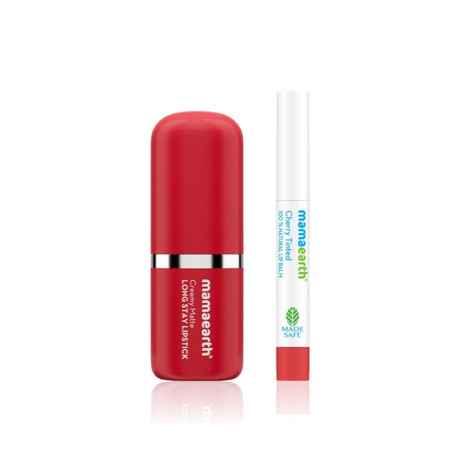 Buy Mamaearth Lip Glow & Long Stay Combo of 2 (Creamy Matte Lipstick | Tulip Magenta 4.2 gm + Cherry Tinted 100% Natural Lip Balm 2 gm) - Purplle