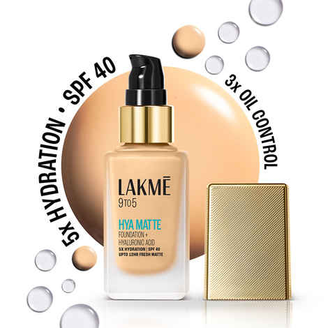 Buy Lakme 9to5 Hya Matte Foundation + Hyaluronic Acid, 5X Hydration, SPF 40, Upto 12 Hrs Matte Finish, Warm Creme - 25 ml - Purplle