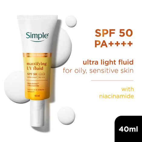 Buy Simple Mattifying UV Fluid SPF 50 PA++++ with Niacinamide| Sunscreen for oily & sensitive skin, 40 ml - Purplle