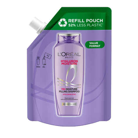 Buy L'Oreal Paris Hyaluron Moisture Anti-frizz Shampoo Refill Pouch With Hyaluronic Acid For 72 HR Dehydrated Hair | 500 ml - Purplle