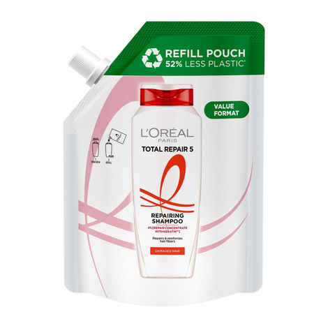 Buy L'Oreal Paris Total Repair 5 Repairing Shampoo Refill Pouch With Keratin XS For Damaged Hair | 500 ml - Purplle