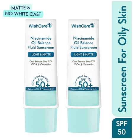 WishCare Niacinamide Oil Balance Sunscreen Duo|SPF 50 PA++++ - Light & Matte Sunscreen for Oily Skin Pack of 2, 50 ml each