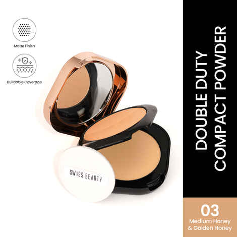 Buy Swiss Beauty Double Duty Compact Powder | 2-in-1 Compact, 18 gm -Medium Honey - Golden Honey - Purplle