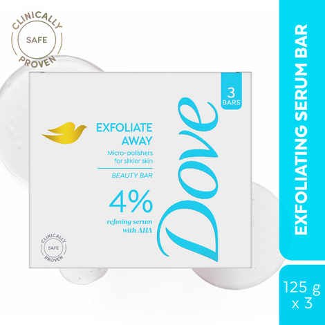Buy Dove Exfoliate Away Serum Beauty Bar with 4% Refining Serum + AHA, Removes Dead Cells, Provides Smooth Skin, All Skin Types, 125 gm ( Pack of 3 ) - Purplle
