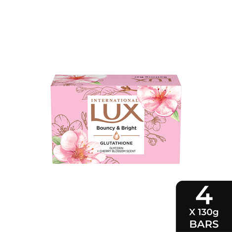 Buy LUX International Bouncy & Bright Bathing Soap with Glutathione & Glycerin, 4 x 130 gm, for Soft Skin - Purplle