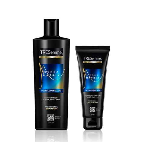 Buy TRESemme Hydra Matrix Combo of 2( Polyglutamic Acid for 100H of Hydrated, Fluid Hair, Paraben Free, Shampoo (340 ml) + Polyglutamic Acid for 100H of Hydrated, Fluid Hair, Paraben Free,Conditioner (190 ml) ) - Purplle