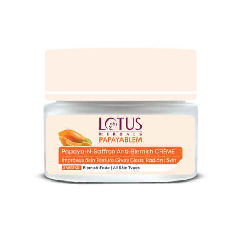Buy Lotus Herbals Papayablem Papaya-N-Saffron Anti-Blemish Cream | Fades Blemishes | For All Skin Types | 50 gm - Purplle