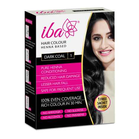Buy Iba Hair Color - Dark Coal, 70g | 100% Pure Henna Based Powder Sachet | Naturally Coloured Hair & Long Lasting | Conditioning | Reduced Hair fall & Hair Damage | Shine & Nourish Hair | Paraben, Chemical, 70 gm - Purplle