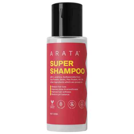 Buy Arata Super Shampoo with Biotin Prevents Hair Loss Reduces Breakage, Restores Damage 30 ml - Purplle