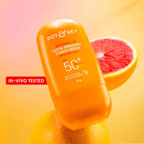 Buy Dot & Key Vitamin C + E 100% Mineral Sunscreen In-Vivo Tested SPF 50+ PA++++, No White Cast (50 gm) - Purplle