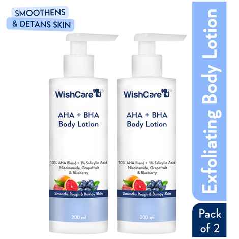 Buy WishCare 10% AHA + 1% BHA Exfoliating Body Lotion Duo with Niacinamide for DeTan|Repairs Bumpy Skin Pack of 2 - Purplle