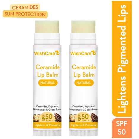 Buy WishCare Ceramide Lip Balm Duo With SPF 50 PA+++ Kojic Acid & Niacinamide For Lip Lightening Natural Pack of 2 - Purplle