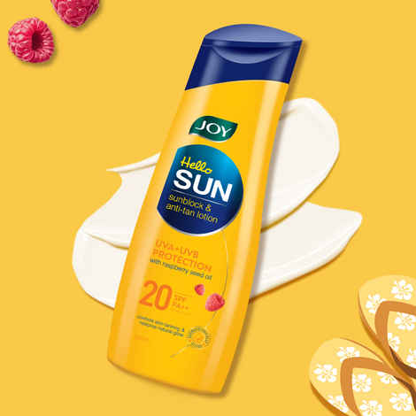 Buy Joy Hello Sun Body Sunscreen Lotion SPF20 PA++ (300 ml) | UVA + UVB Protection | Tan Control and restores Glow | Lightweight, Fast Absorbing & Zero White Cast | For Normal to Oily Skin - Purplle