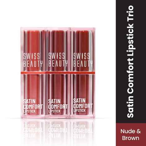 Buy Swiss Beauty Satin Comfort Lipstick Trio 3-in-1| Ultra-Hydrating | Nude & Brown 9 gm - Purplle