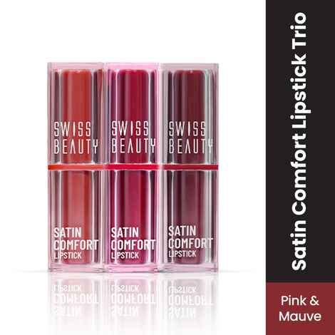 Buy Swiss Beauty Satin Comfort Lipstick Trio 3-in-1| Ultra-Hydrating | Pink & Mauve 9 gm - Purplle