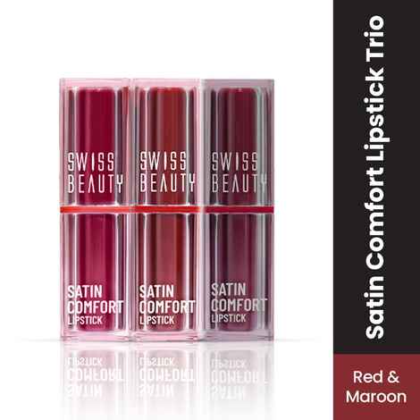 Buy Swiss Beauty Satin Comfort Lipstick Trio 3-in-1| Ultra-Hydrating | Red & Maroon 9 gm - Purplle