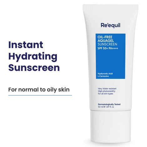 Buy Re'equil Oil Free Aquagel Sunscreen l SPF 50+, PA++++ l Very water resistant l Hyaluronic acid for hydration 50 ml - Purplle