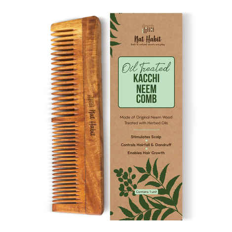 Buy Nat Habit Oil Treated Kacchi Neem Ayurvedic Wooden Comb - Dual Tooth for Detangling & Frizz Control - Pack of 1 - Purplle