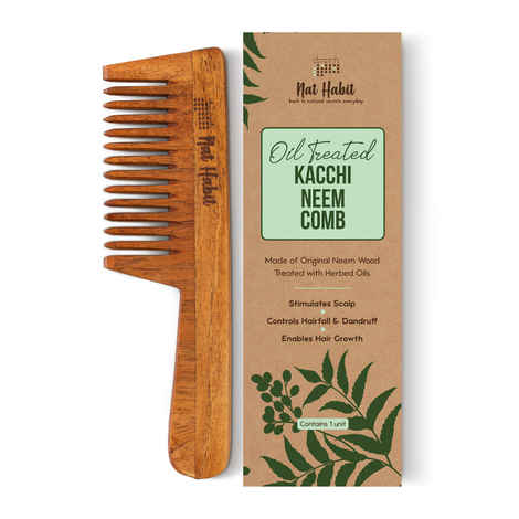 Buy Nat Habit Oil Treated Kacchi Neem Ayurvedic Wooden Comb - Wide Tooth for Gentle Detangling - Pack of 1 - Purplle