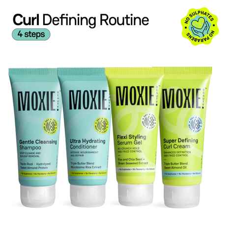 Buy Moxie Beauty Curly Travel Routine - Shampoo(50 ml) , Conditioner (50 ml) , Curl Cream (50 ml) , Styling Serum Gel (50 ml) For Curly Hair Combo of 4 - Purplle