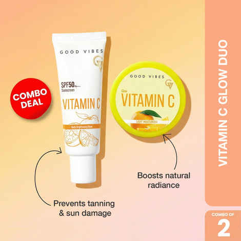 Buy Good Vibes Vitamin C Glow Duo | Glow Light Moisturizer (200 gm) | Daily Brightening Glow Sunscreen (50 gm) Combo of 2 - Purplle