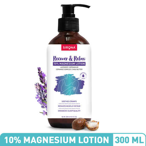 Buy Sirona 10% Magnesium Lotion | Muscle Relaxation, Cramps Relief & Better Sleep | Lavender & Geranium | With Ceramide Complex & Shea Butter | Fast-Absorbing | Dermatologically Tested | 300 ml - Purplle