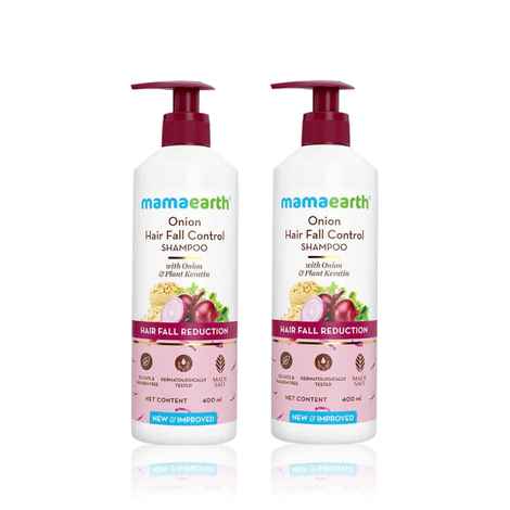 Buy Mamaearth Onion Shampoo for Hair Fall Control with Onion Oil & Plant Keratin (400 ml) (Pack of 2) - Purplle