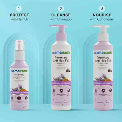 Buy Mamaearth Rosemary Hair Care Trio: Shampoo (250 ml) + Hair Growth Oil (100 ml) + Conditioner (250 ml) - Purplle