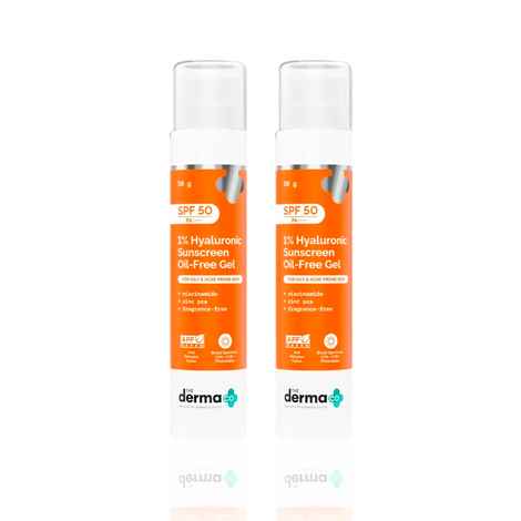Buy The Derma Co. 1% Hyaluronic Sunscreen Oil-Free Gel | Lightweight Sunscreen for Oily & Acne-Prone Skin | SPF 50 & PA++++ Protection | Safe & Effective | - 50 gm (Pack of 2) - Purplle