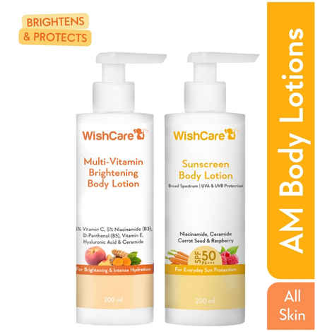 Buy WishCare Sun Protection & Brightening Body Lotion Duo|SPF 50 PA+++ Broad Spectrum UVA & UVB Protection to Prevent Tanning &Vitamin C, Niacinamide & B5 for Pigmentation|Long-Lasting Moisturization|Combo of 2 - Purplle