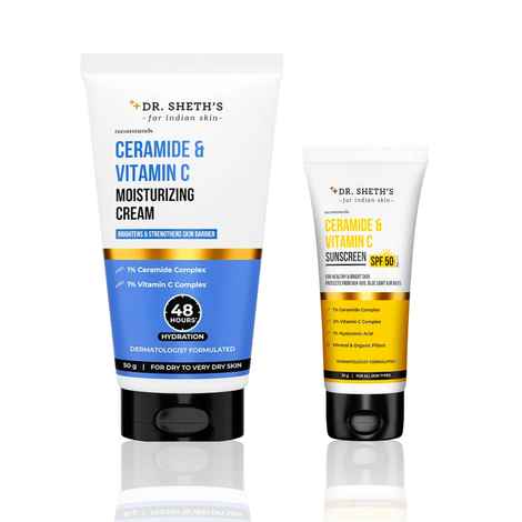 Buy Dr. Sheth's Ceramide & Vitamin C Hydration & Sun Care Combo of 2(Moisturizing Cream – 50 gm + Sunscreen SPF 50+ PA++++ – 30 gm) - Purplle