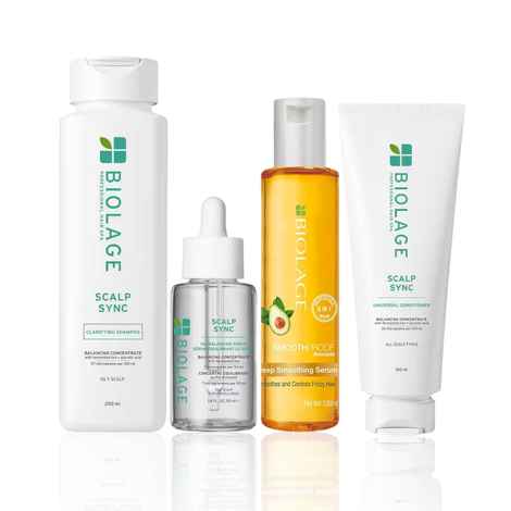 Buy Biolage Scalp Sync & Professional Oil Control System | Clarifying Shampoo (200 ml) + Universal Conditioner (100 ml) + 6-in-1 Hair Serum (100 ml) + Oil Balancing Serum (50 ml) - Combo of 4 - Purplle