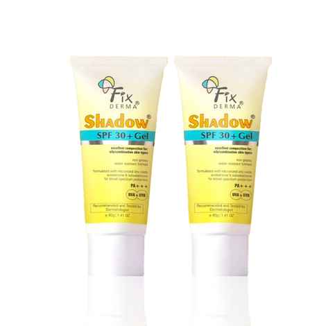 Buy Fixderma Shadow Dual Defense Set | SPF 30+ Gel Sunscreen for Oily Skin | Broad Spectrum UVA & UVB Protection | Non Greasy & Water Resistant | For Body & Face | Unisex | (40 gm + 40 gm) Pack of 2 - Purplle