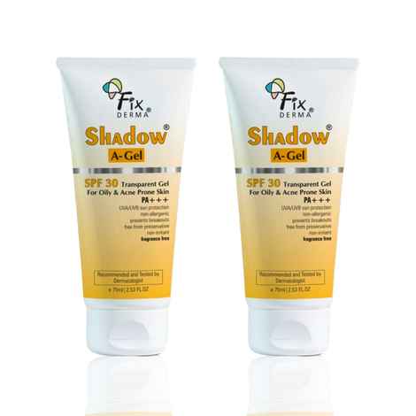 Buy Fixderma Shadow Acne Defense Sunscreen Combo | A-Gel SPF 30 Moisturizer for Acne Prone Skin | Broad Spectrum UVA & UVB Protection | Transparent Gel Formula | For Body & Face | Unisex | (75 ml + 75 ml) Pack of 2 - Purplle
