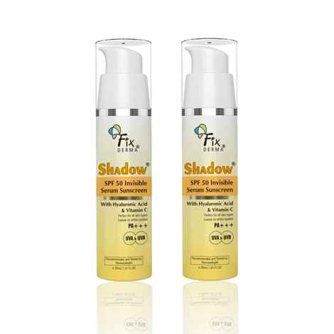 Buy Fixderma Shadow Serum Glow Pack | SPF 50+ PA+++ Invisible Serum Sunscreen with Vitamin C & Hyaluronic Acid | No White Cast | Ultra Lightweight | Airless Pump | For All Skin Types | (30 ml + 30 ml) Pack of 2 - Purplle