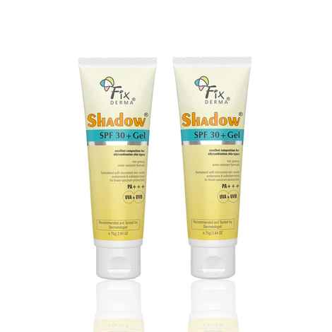 Buy Fixderma Shadow Oil Control Set | SPF 30+ Gel Sunscreen for Oily Skin | Broad Spectrum UVA & UVB Protection | Non Greasy & Water Resistant | For Body & Face | Unisex | (75 gm + 75 gm) Pack of 2 - Purplle
