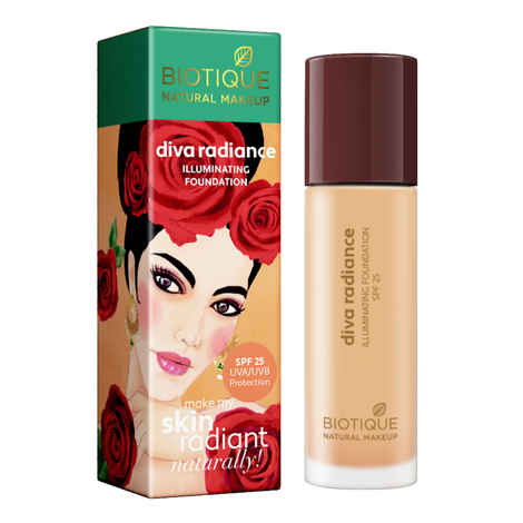 Buy Biotique Natural Makeup Diva Radiance Illuminating Foundation (Almond Glow)(30 ml) - Purplle