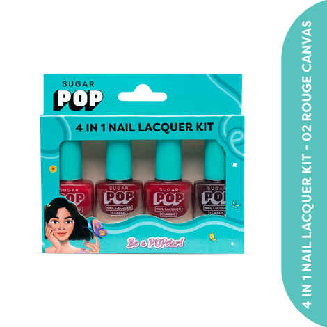 Buy SUGAR POP 4 in 1 Nail Lacquer Kit | Chip-resistant formula & Glossy Flinsh | Nail Polish Set - 02 Rouge Canvas (5 ml x 4) - Purplle